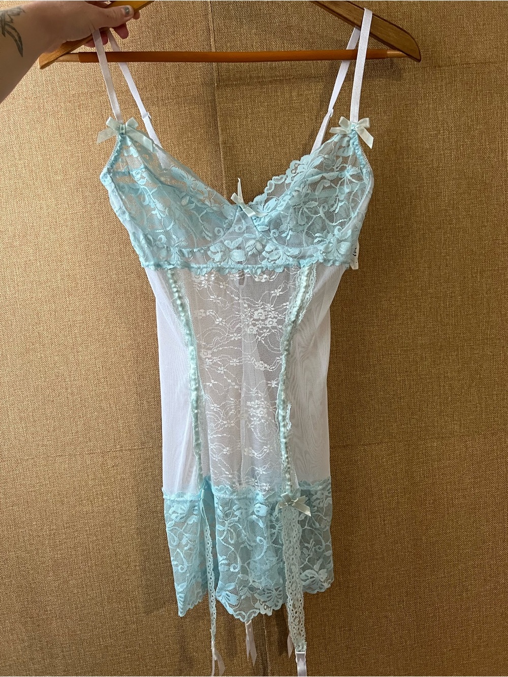 Slip Lace Chemise in Light Blue Velvet Kitten
Lingerie Medium Large Mesh Sheer